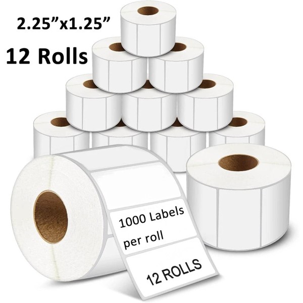 Unbranded 12 Rolls 2.25"x1.25" Direct Thermal Shipping Labels 1000/Roll for