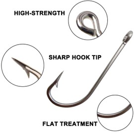 Stainless Steel Saltwater Fishing Hooks, Pack of 40 Long Shaft Fishing Hooks O'Shaughnessy Forged Trolling Fishing Hooks Size 1/0-10/0