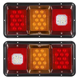Partsam 2x LED Triple Tail Lights 45 LEDs Rectangle Vertical Horizontal Mount LED Trailer Truck Camper RV Stop Turn Tail Lights Backup Reverse Taillights w Gasket Black Base Amber/Red/Clear Lens 12V