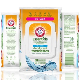 Arm and Hammer Face and Body Wipes for Adults - Deodorant Towelettes 30 Sheets for Women - Shower Wipes for Traveling, Camping, Gym, and Bathing - Alcohol-Free Face Sheets (Clear Water)