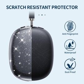 Fintie Case Compatible with AirPods Max (2024/2020) Wireless Headphones, Soft TPU Clear Anti-Scratch Protective Case for AirPods Max (USB-C/Lightning), (Glitter Clear Black)