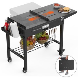 WARMOUNTS Outdoor Grill Table, Portable Gas Grill Cart with Wheels Supports 400lbs, Adjustable Tabletop, Folding Fit 11'' to 22'' Inch Griddle for Camping, BBQ, Cooking, 41.5" L x 17.3''W