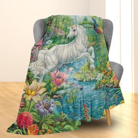 Ti Caldi Unicorn Beautiful Garden Blanket - Soft Cozy Lightweight Flannel Throw Blanket for Couch, Bed, Travel, Outdoor Use, Decor | Warm Fuzzy Blankets for Adults Kids Women Girls 50×60 in