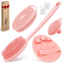 Juego de estropajos de silicona para espalda/cuerpo/cara y guante de baño suave de 4 piezas, suave estropajo exfoliante para la espalda y el cuerpo con cabezal de cepillo de doble cara, guante