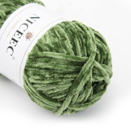 NICEEC 3 Skeins Soft Chenille Yarn Blanket Yarn for Knitting Fancy Yarn for Crochet Weaving DIY Craft Total Length 3×85m (3×93yds, 3×50g)_Army Green