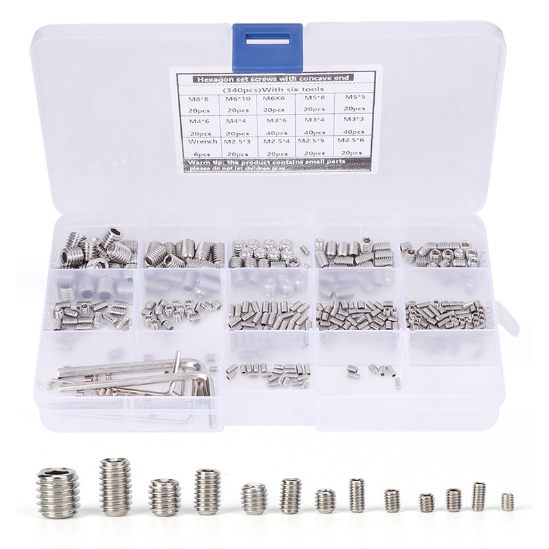 340Pcs Set Screw 304 Stainless Steel End Hex Adapter Machine