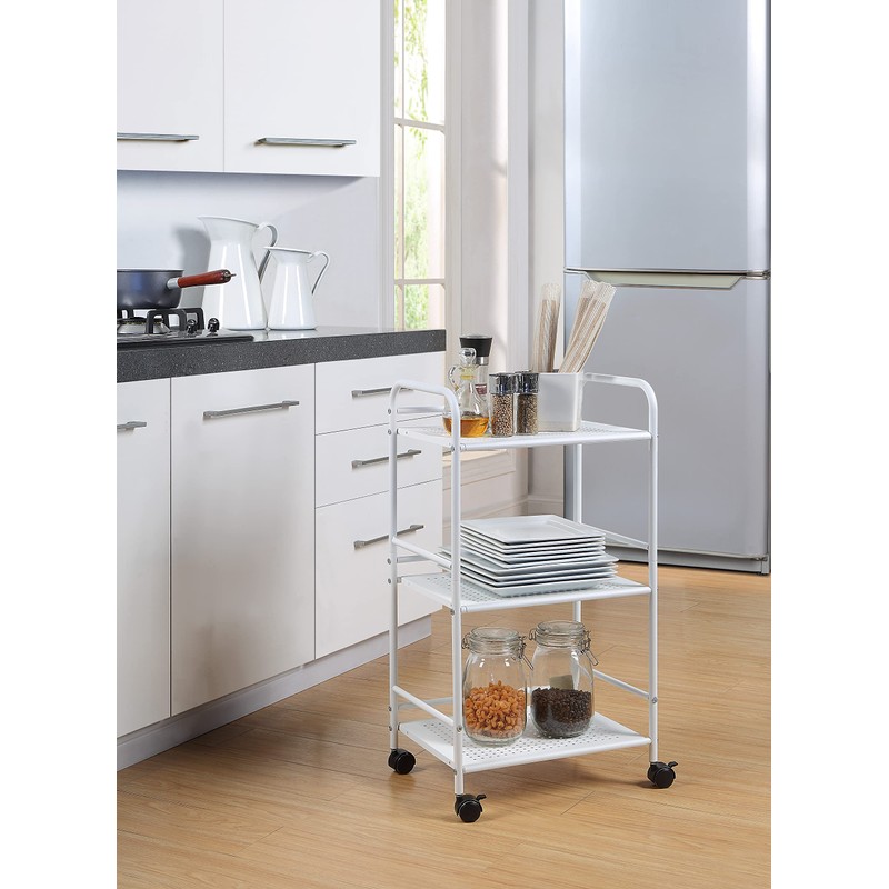 SunnyPoint Minimalist Style 3 Tier Utility Rolling Shelf Cart (WHT)
