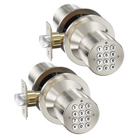 Door Knob with Keypad, Keyless Entry Door Lock, Front Door Knob Child Proof, Auto Lock, Easy Installation for Home, Office, Apartment, Garage Security,Satin Nickel 2 Pack