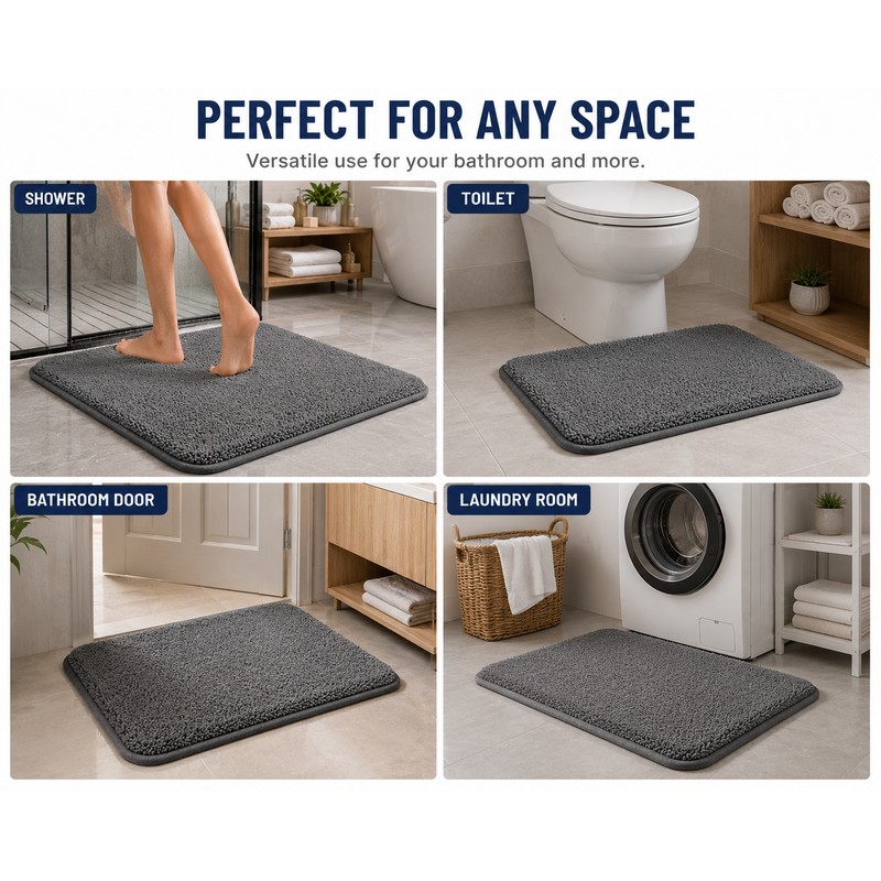 Light Grey Soft Polyester Floor Mat 40x60 cm - Non-Slip
