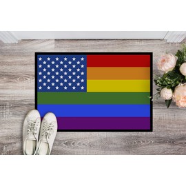 Caroline's Treasures CK8013MAT USA Gay Pride Doormat 18x27 Front Door Mat Indoor Outdoor Rugs for Entryway, Non Slip Washable Low Pile, 18H X 27W