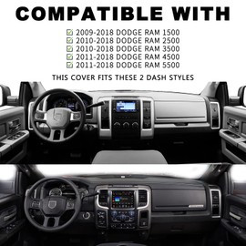 HanLanKa Dashboard Cover Mat Dash Cover Compatible with 2009 2010 2011 2012 2013 2014 2015 2016 2017 2018 Ram 1500 2500 3500 Dash Board Protector Cover(Black)