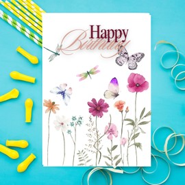 Elegant Birthday Card for Her – Floral and Butterfly Design – Pretty Birthday Card for Mum, Nan, Sister, Friend or Daughter