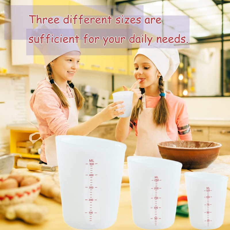 3 PCS Silicone Flexible Measuring Cups,Melting Cups for Epoxy Resin,Butter,Chocolate