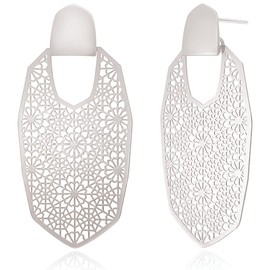 OZEL – Lightweight Filigree Dangle Earrings for Women – 925 Sterling Silver Plated – Round Disc Shape (S_302055SV)