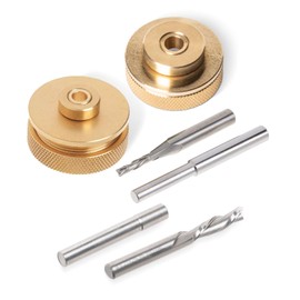 POWERTEC 72166 Solid Brass Inlay and Carbide Router Bit Set, 1/4" & 1/8" Downcut Spiral Router Bits, 1/4" Shank with Router Bushing, Collar & Alignment Pin for Wood PVC MDF Hardwood