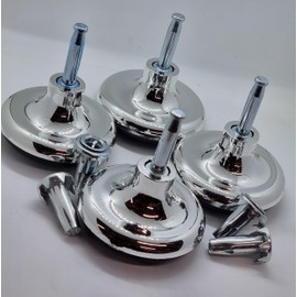 6 x Chrome Feet Leg Castors Gliders with Metal Inserts for Beds, Sofas, Footstools Furniture Glides Divan Bed Base Chair Wheels