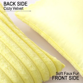 Sungeek Set of 2 Yellow Faux Rabbit Fur Cushion Covers 45x45 cm, Soft Cozy Plush Striped Decorative Throw Pillow Covers 18x18 inch Velvet Square Pillowcases for Sofa Bedroom