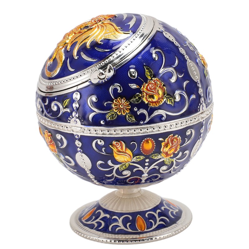 Ball Ashtray with Windproof Lid Retro Dragon Stereoscopic Relief Zinc