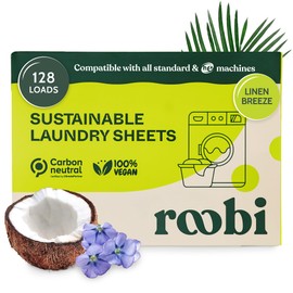 Roobi Laundry Detergent Sheets. Up to 128 Loads, Liquidless Detergent. Carbon Neutral, 100% Vegan & Sustainable Linen Breeze Scent.