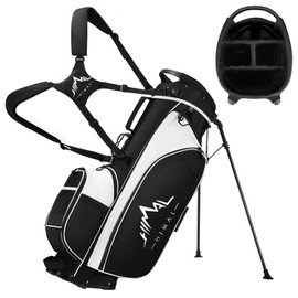 UNIHIMAl 4-Way Golf Stand Bag, Waterproof Golf Bag for Men & Women with Rain Hood & Foldable Base （Black White）
