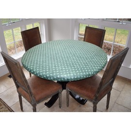 Covers For The Home Deluxe Elastic Edged Flannel Backed Vinyl Fitted Table Cover - Fashion Diamond (Green) Pattern - Small Round - Fits Tables up to 40" - 44" Diameter