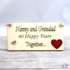 Nanny and Grandad Grandparents Anniversary Gift Plaque Gift 40 Years 40th Ruby Wedding