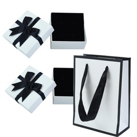 2Pcs Small Gift Boxes with Bag White Jewellery Gift Box with Lids Ring Earring Box Square Necklace Gift Box Bracelet Cardboard Box Kraft for Key Cufflink Women Valentine's Day Presents Birthday