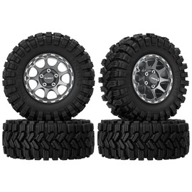 GLOBACT 9-Spoke Aluminum 1.2in Beadlock Wheel Tires Soft Sticky Rubber Tires 62 * 24mm for 1/18 TRX4M 1/24 Axial SCX24 RC Crawler Car Upgrade Accessories (4Pcs Titanium)