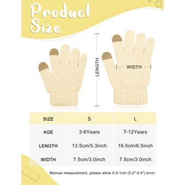 Kiiwah 2 Pairs Kids Winter Gloves, Children Stretchy Thermal Gloves, Warm Fleece Lined Knitted Gloves for Girls and Boys Age 7 to 12 Years