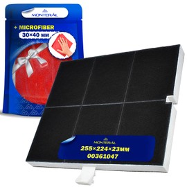 Cooker Hood Activated Carbon Filter 255 x 224 x 23 mm with Original Code 00361047 361047 for Bosch for Balay for Constructa for Siemens for Neff - Complete with Microfibre Cloth - MONTERAL