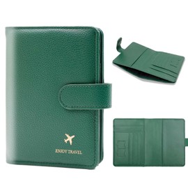 Cnycmy Passport Holder with RFID Blocking, Cash Pocket & Back Zipper Coin Pocket - Travel Document Holder, Magnetic Button, Multiple Card Slots - Soft PU Leather for Men and Women(MOSS GREEN)