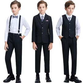 Black Boys Suspenders Outfit Wedding Suits Size 7 Toddler Ring Bearer Outfit Easter Suit Blazer Pants Set