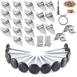 XiKe 2" Nylon Garage Door Roller 4" Stem and Hinges Kit with Top & Bottom Bracket Steel Wire Rope Screw Sleeve Hardware Set for 16 x 8 or 18 x 8 FT Door