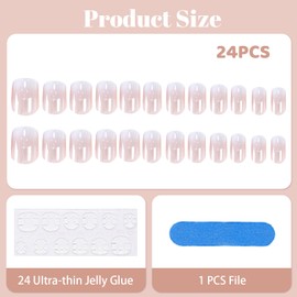 Kotkiddy Press On Nails - Short Square Chrome False Nails with Design French Acrylic Shiny Reusable Full Cover Pack of 24