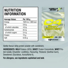 Cellucor C4 Whey Protein Powder, Vanilla Bean, 25g Protein, Low Sugar, Post-Workout Recovery, 13 Servings