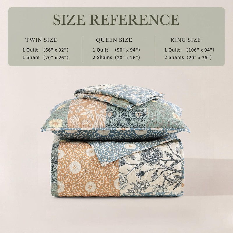 Quilts Queen Size-3 Pieces Soft Queen Bedspread Floral Patchwork Quilt