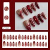 Red Press on Nails Medium Almond False Nails with 5D