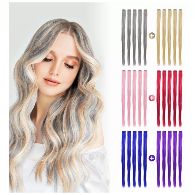 jianming Extensiones Cabello Sinteticas 10 Piezas Colores Fantasía