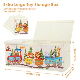 Large Toy Box Chest Organizer with Flip Lid for Kids, Collapsible Oxford Toy Storage Box with Handles for Boys Girls, Sturdy Waterproof Storage Organizer for Bedroom Playroom Nursery, 37.7×12.5×15.7''