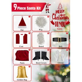 Christmas Deluxe Plush Santa Suit Outfit for Adults - Complete Professional Big Tall Santa Costume with Beard