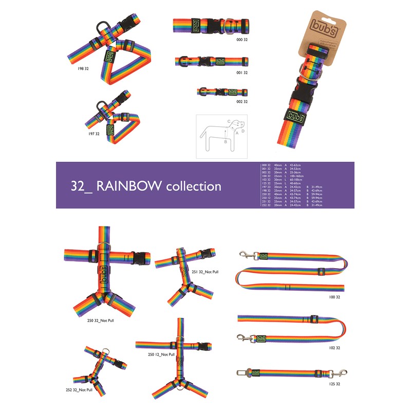 bub's Anti-tug Dog Harness Large 25 mm (Rainbow)