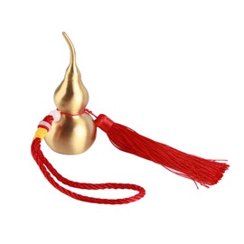 Feng Shui Wu Lou Red Lucky Tassel 10cm High Rope Brass Open Gourd Shape Car Hanging Ornament for Decoration