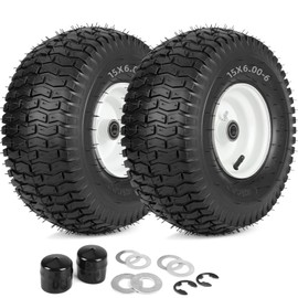 GICOOL 15x6.00-6 Rubber Lawn Mower Tire and Wheel, 2 Pcs Replacement 15x6-6nhs Riding Mowers Lawn Tire and Wheel with Bearing Bore 3/4", 3" Centered Hub