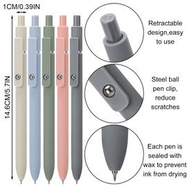 Firtink 5 pieces Black Ink Pens 0.5mm Gel Pens for Writing Ballpoint Pens Black Pen Aesthetic Pens Black Gel Pens Cute Gifts Pens for Women