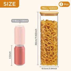 Spreccio Square Glass Food Storage Jars with Lids[Set of 3], Perfect for Pasta, Cookies, Nuts, Coffee, Cereal, Flour, Organize Your Kitchen and Pantry with these BPA-Free Glass Jars with Canisters