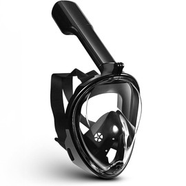 TravelHawk Snorkel Mask Adult - L/XL - Diving Mask Full Face Mask with 180° Field of View and Camera Holder Diving Goggles with Snorkel Full Face CO2 Safe Anti-Fog Snorkeling Mask - Black