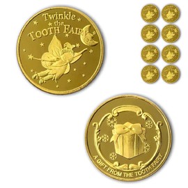 Tooth Fairy Coins [8 pcs] Classic Tooth Fairy Golden Coins, Keepsake for Lost Tooth Kids