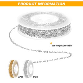 HONQX Gold Silver Chain for Jewellery Making, 40 Feet Necklace Chains Jewelry Bracelet Chain for Jewellery Making Supplies 2mm