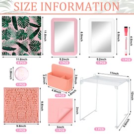 Colarr 17 Pcs Locker Organizer and Decorating Kit Back to School Essentials Include Magnetic Locker Wallpaper Locker Shelf Pencil Holder with Marker Mirror Rug Sticky Note (Light Pink,Leaves Style)