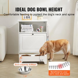 Happybuy Pet Feeding Station with 2 Stainless Steel Bowls, Elevated for Small Dogs, with Storage Cabinet and Toy Organizer